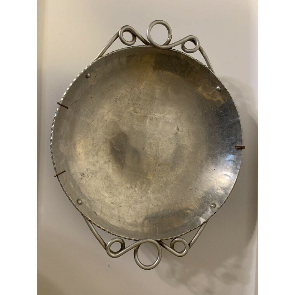 Vintage 9 1/2" Buenilum Hammered Aluminum Round Tray Platter‎
